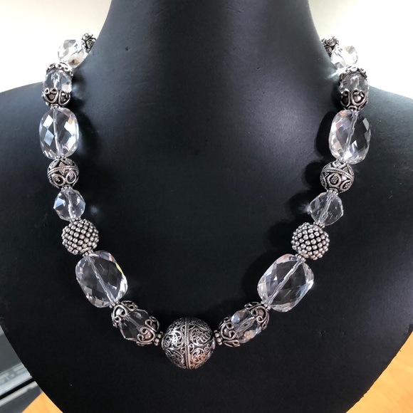 Rock Crystals and Silver Beads Necklace—NWOT